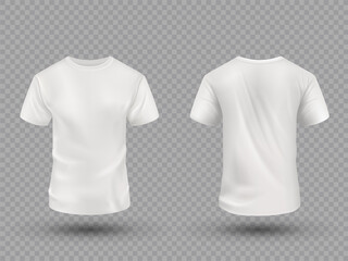 Realistic white t-shirt set on transparent background. Vector mockup.