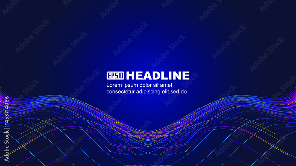 Poster the background of undulating abstract graphics is formed by crisscrossing colored dots and lines