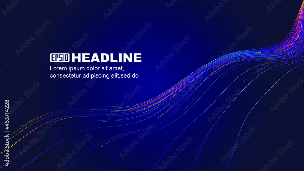 Poster the background of undulating abstract graphics is formed by crisscrossing colored dots and lines