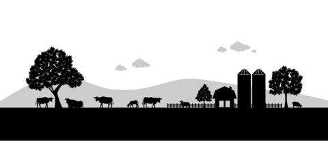 牧場の風景　シルエット