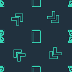 Obraz premium Set line Book, Arrow and Hourglass pixel on seamless pattern. Vector