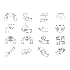 Hand giving simple line icon on white background,vector illustration