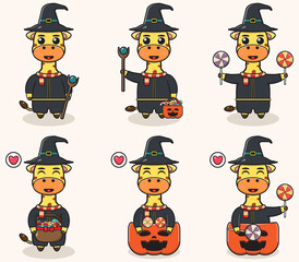 Vector illustration of cute Giraffe with Wizard costume. Giraffe character vector design. Good for label, sticker, clipart.