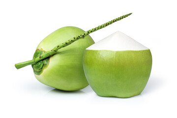 Green coconut on white