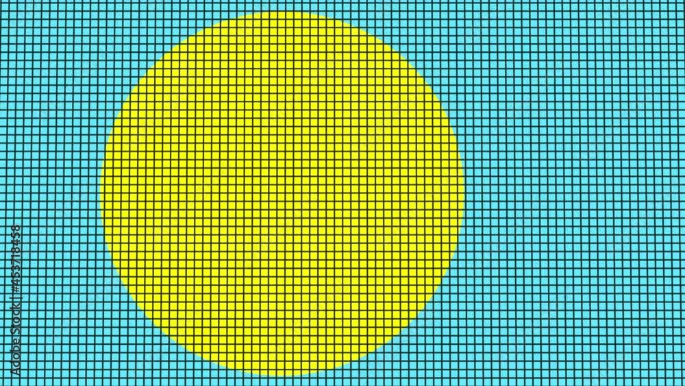 Poster palau flag animated in pixel grid style technology background