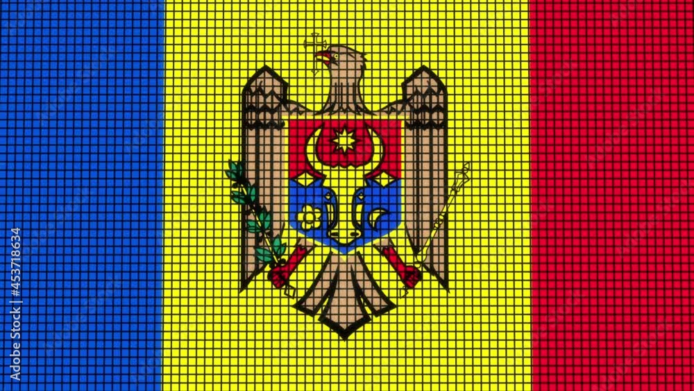 Poster moldova flag animated in pixel grid style technology background