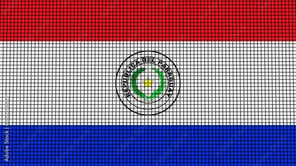 Poster paraguay flag animated in pixel grid style technology background