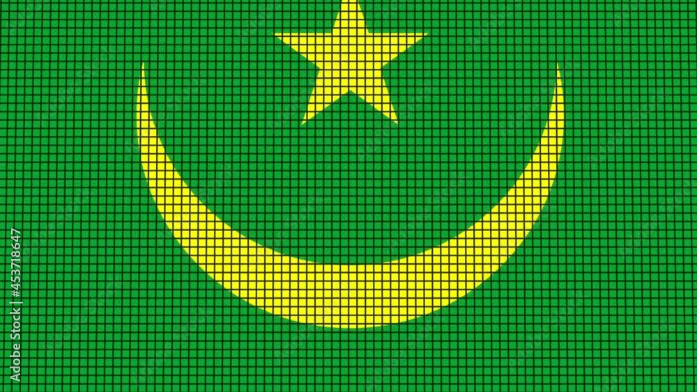 Poster mauritania flag animated in pixel grid style technology background