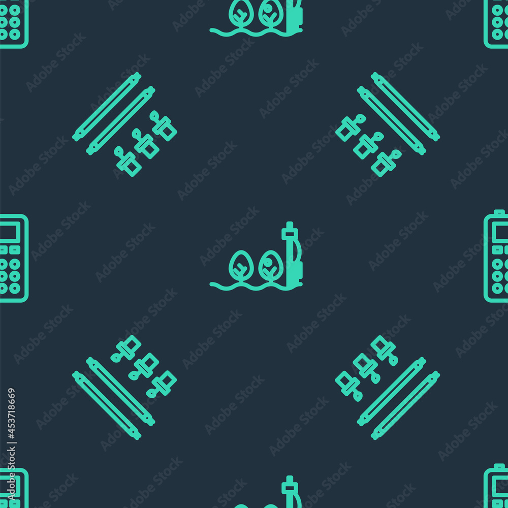 Poster set line standalone sensor and plant, smart farm with bulb and remote control on seamless pattern. v