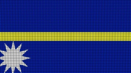 Nauru Flag animated in pixel grid style technology background