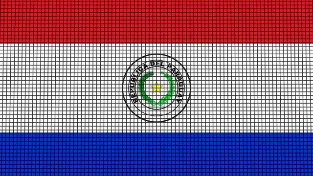 Paraguay Flag animated in pixel grid style technology background