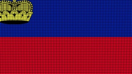 Liechtenstein Flag animated in pixel grid style technology background