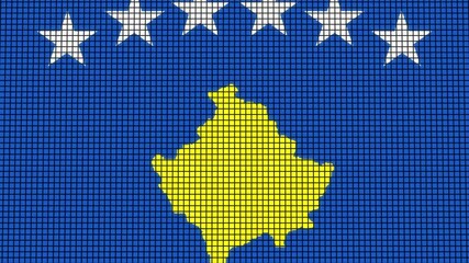 Kosovo Flag animated in pixel grid style technology background