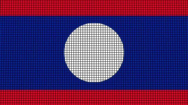 Laos Flag animated in pixel grid style technology background