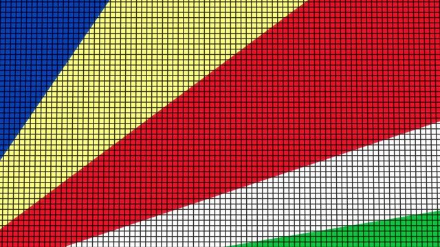 Seychelles Flag animated in pixel grid style technology background