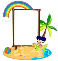 Summer beach theme with blank banner isolated on white background