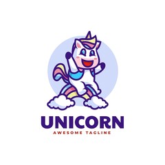 Vector Logo Illustration Unicorn Mascot Cartoon Style.