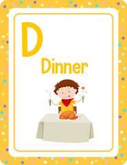 Alphabet flashcard with letter D for Dinner