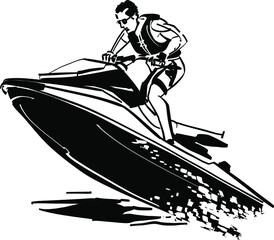 the vector illustration of the jet ski in the water