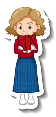 A girl wearing winter clothes cartoon character sticker