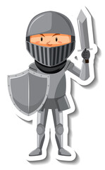 Knight in armour with sword and shield cartoon sticker