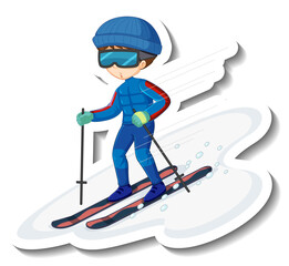A boy playing ski cartoon character sticker