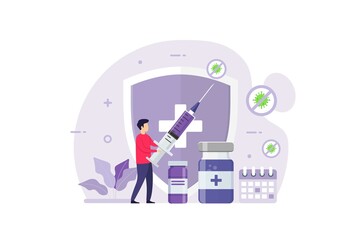 Vaccination for immunity health design concept. Time to vaccinate vector illustration
