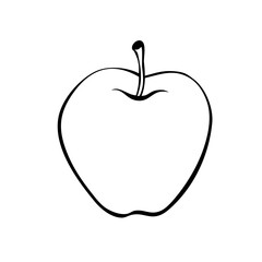 Vector simple contour apple in doodle style. Hand-drawn isolated fruit. Clipart, a symbol of the harvest, summer, autumn, garden, healthy food, school snack