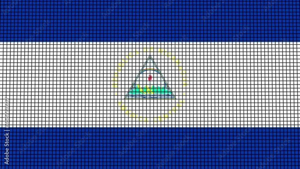Poster nicaragua flag animated in pixel grid style technology background