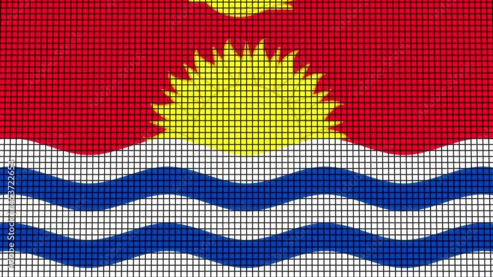 Poster kiribati flag animated in pixel grid style technology background