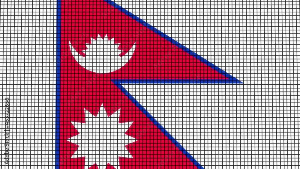 Poster nepal flag animated in pixel grid style technology background