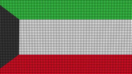 Kuwait Flag animated in pixel grid style technology background