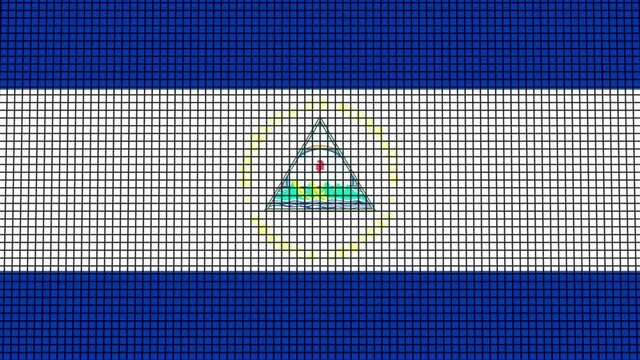 Nicaragua Flag animated in pixel grid style technology background
