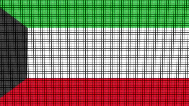 Kuwait Flag animated in pixel grid style technology background