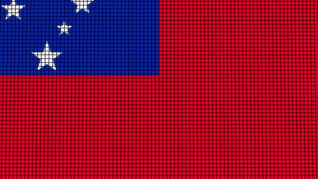 Samoa Flag animated in pixel grid style technology background