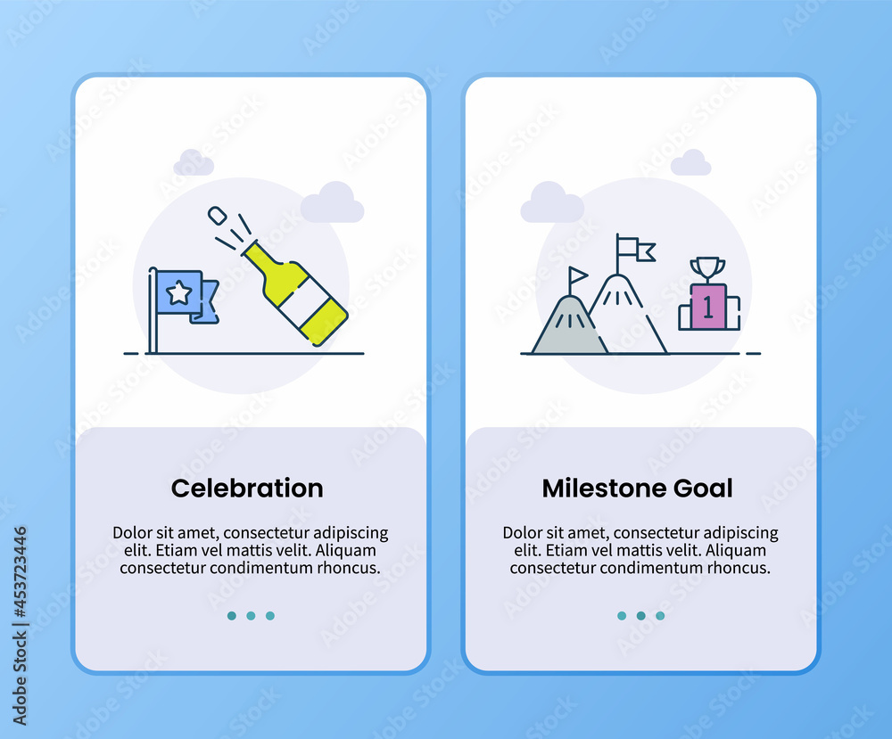 Aufkleber celebration party and milestone goal for on boarding template for mobile ui user interface app appli