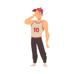 Young disappointed upset man or teenager, flat vector illustration isolated.