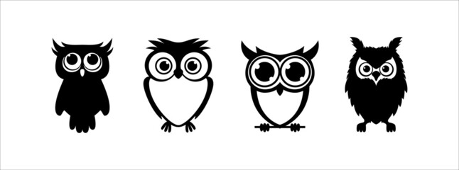 Owl cartoon vector set. Owlet cute mascot design illustration.