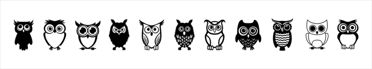 Owl cartoon vector set. Owlet cute mascot design illustration.