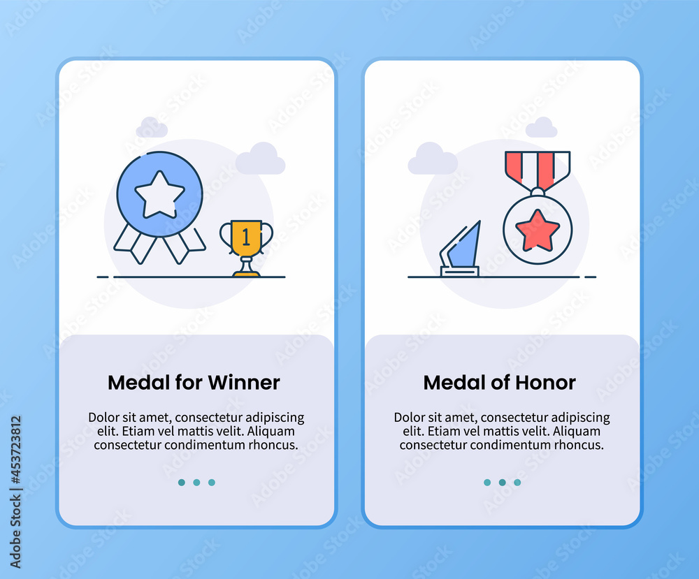 Aufkleber medal for winner and medal of honor on boarding template for mobile ui user interface app applicatio