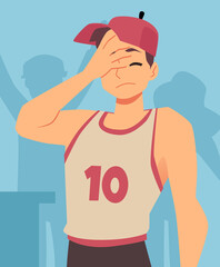 Sportsman has failed in competition in flat style vector illustration