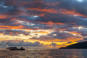 Beautiful Sunset with dramatic cloud at Waterfront Kota Kinabalu, Sabah, Borneo during Beautiful sunset.