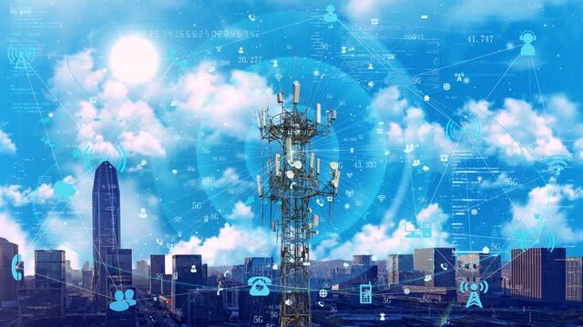 Technology Smart City 5g base station transmits Internet signals