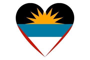 Antigua and Barbuda flag in heart shape isolated on white background.