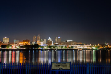Downtown Peoria At Night With A Clear Sky (Some Corporate Signs Replaced With Fake Ones)