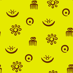 African Adinkra seamless pattern - drawings of ancient ethnic traditional symbols and screen printing