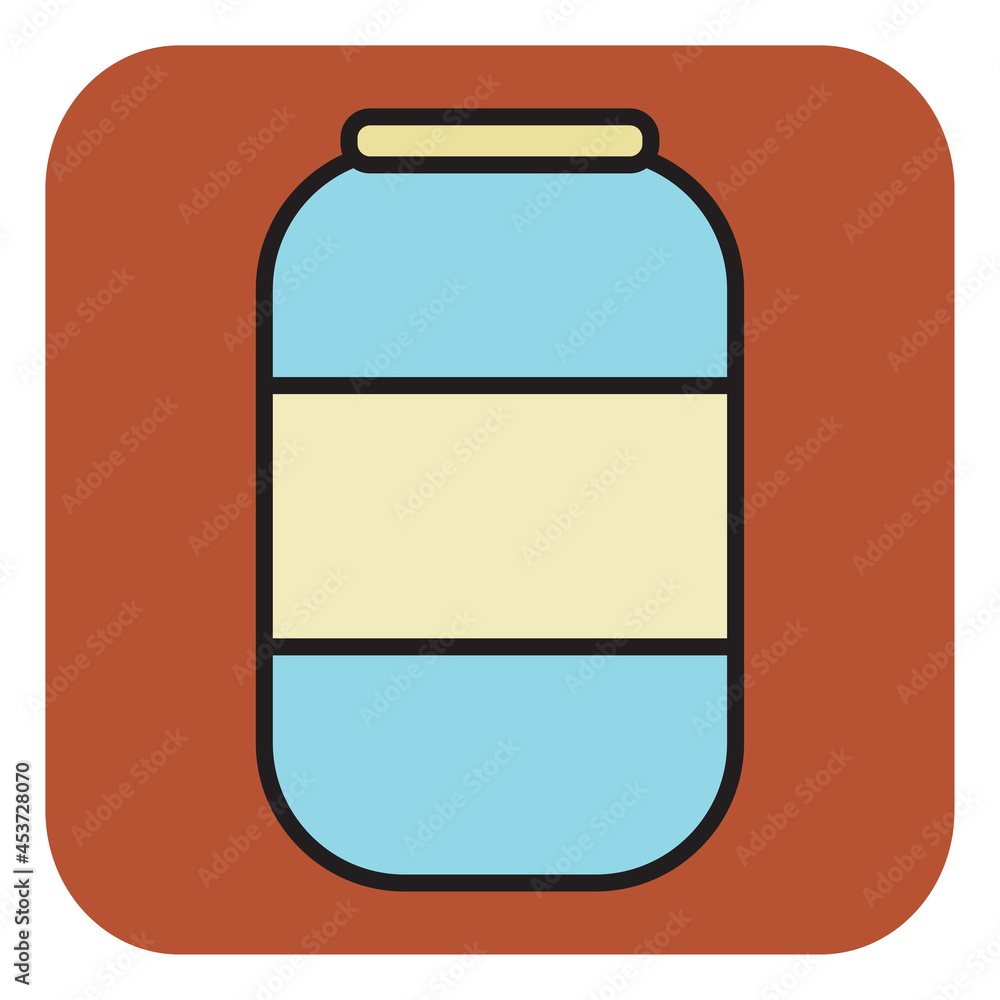 Sticker Juice bottle, illustration, vector on a white background.