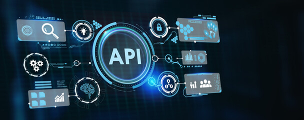 API - Application Programming Interface. Software development tool. Business, modern technology, internet and networking concept. 3d illustration