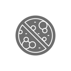 Forbidden sign with microbes, antibacterial, antivirus, no bacteria grey icon.