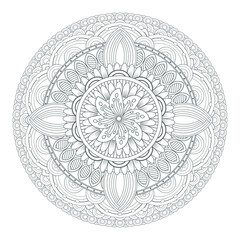 Coloring page for adult with decorative flowers in monochrome isolated on white background